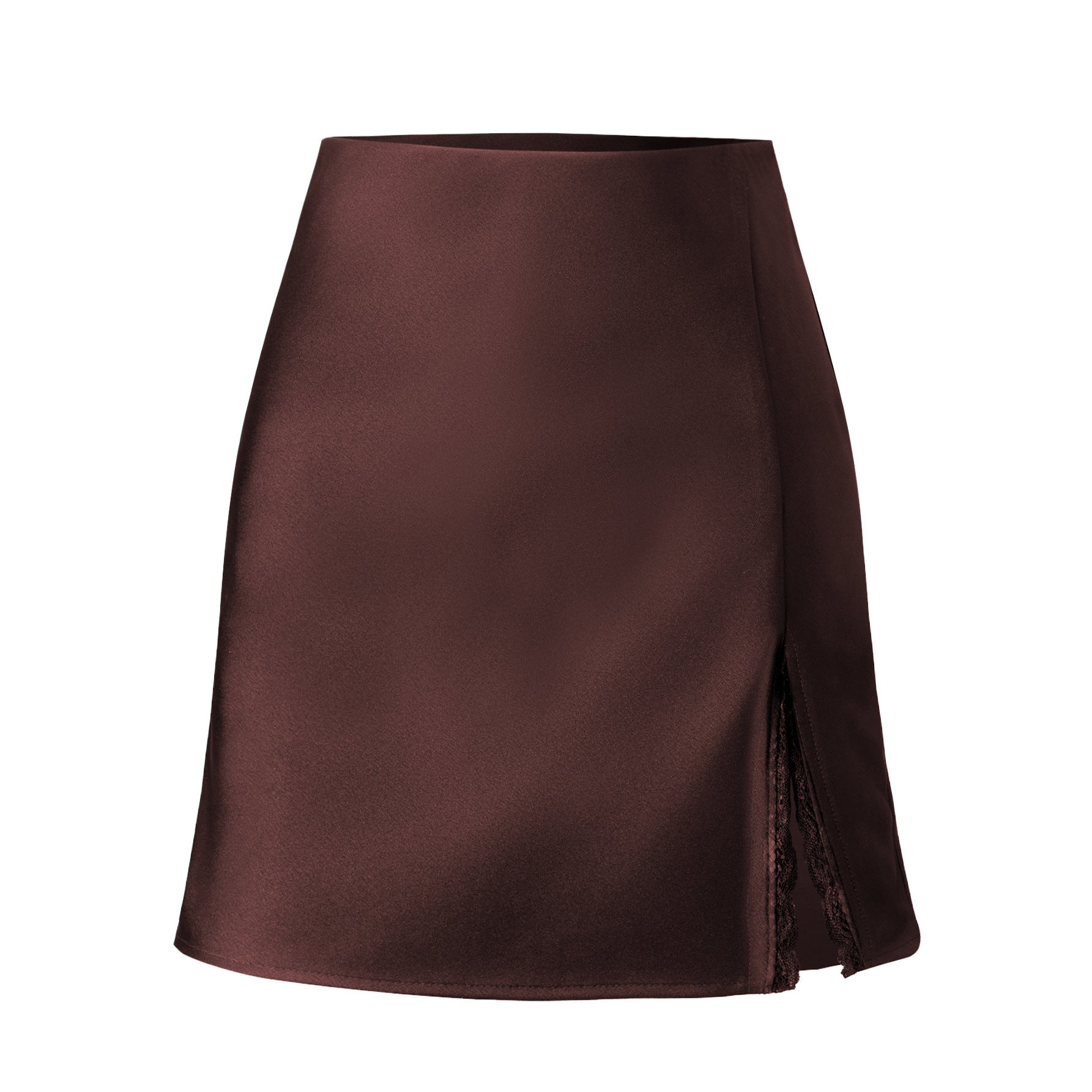 Damen Satin-Rock mit seitlichem Schlitz und Spitzenakzenten Krohn-e