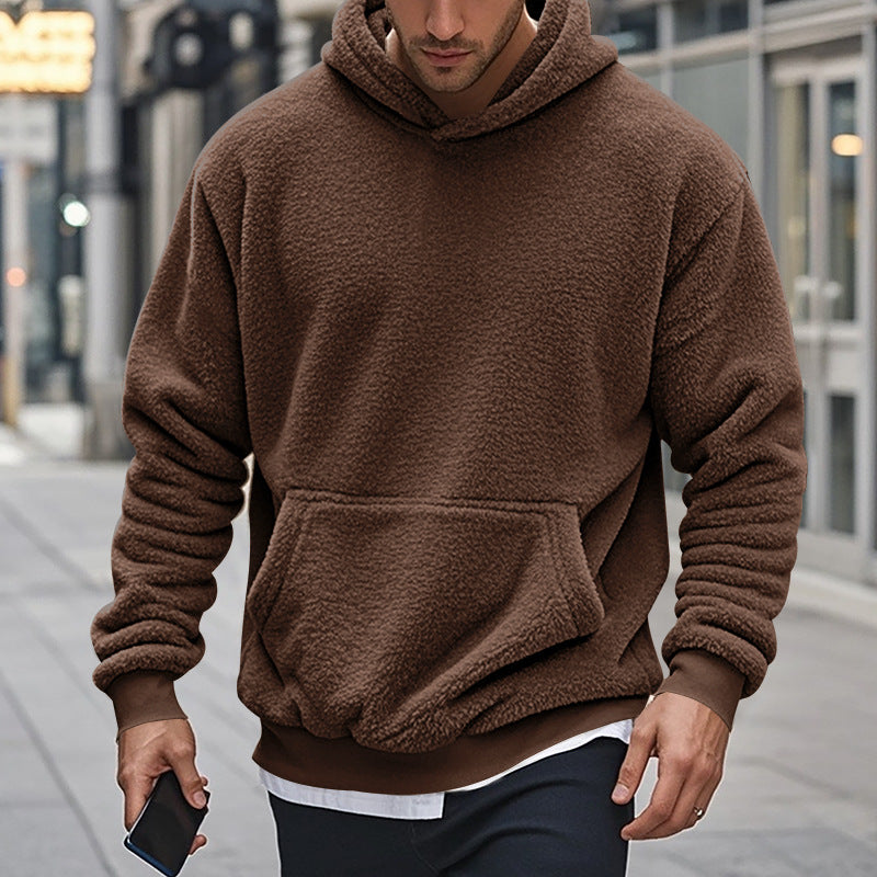Herren Hoodie aus kuscheligem Teddy-Fleece mit Kängurutasche und breiten Bündchen Krohn-e