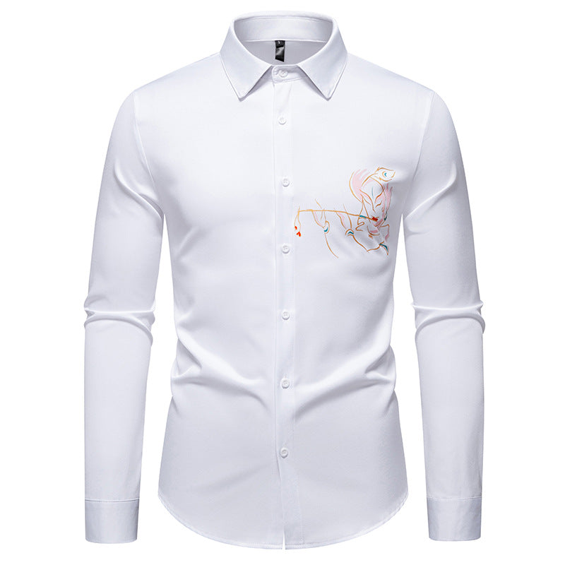 Herren Elegantes Langarmhemd mit kreativer Stickerei Krohn-e