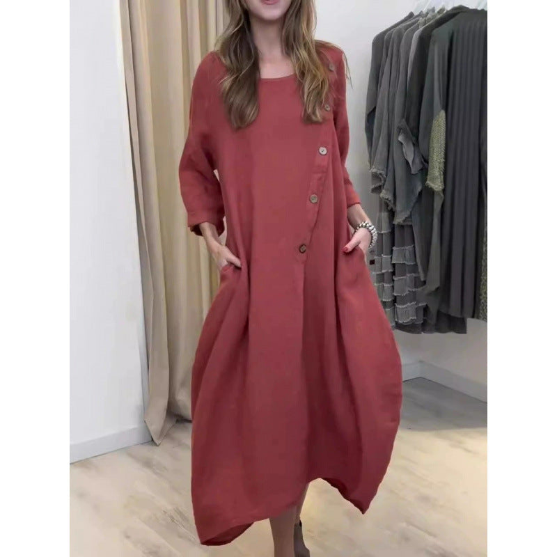 Fudus lässiges Rundhals-Langarmkleid