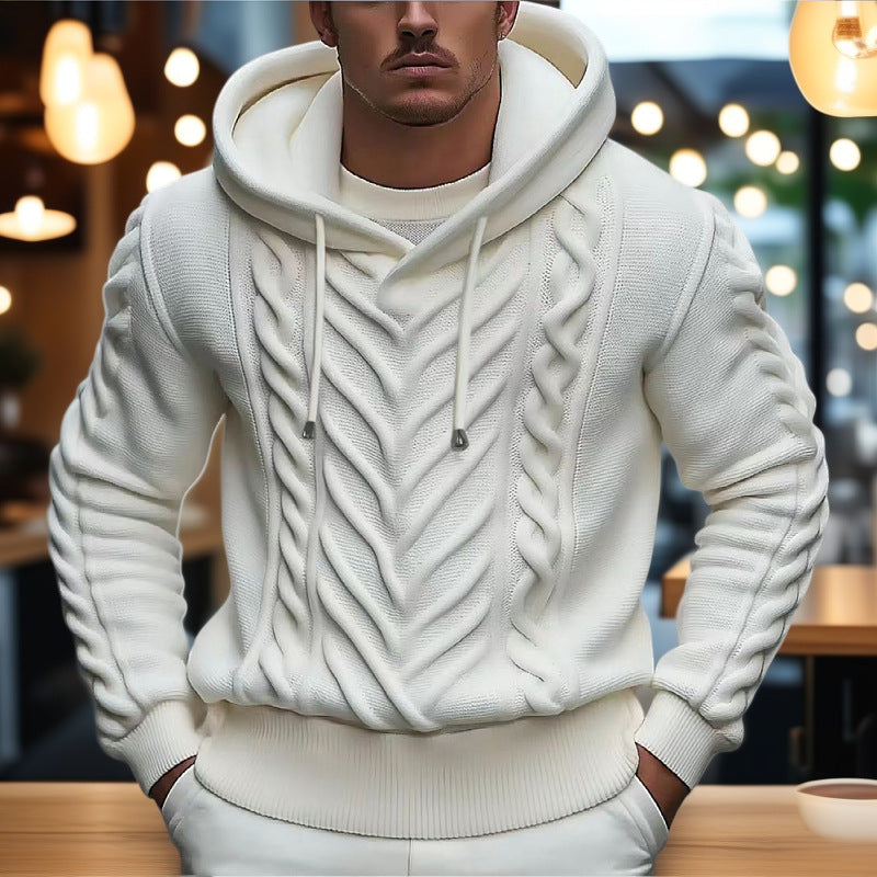 Herren Kapuzenpullover mit strukturiertem Zopfmuster und elastischem Bund Krohn-e