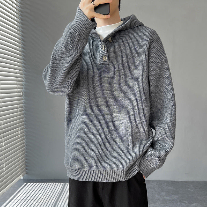 Herren Strickpullover mit Knopfleiste und Kapuze Krohn-e