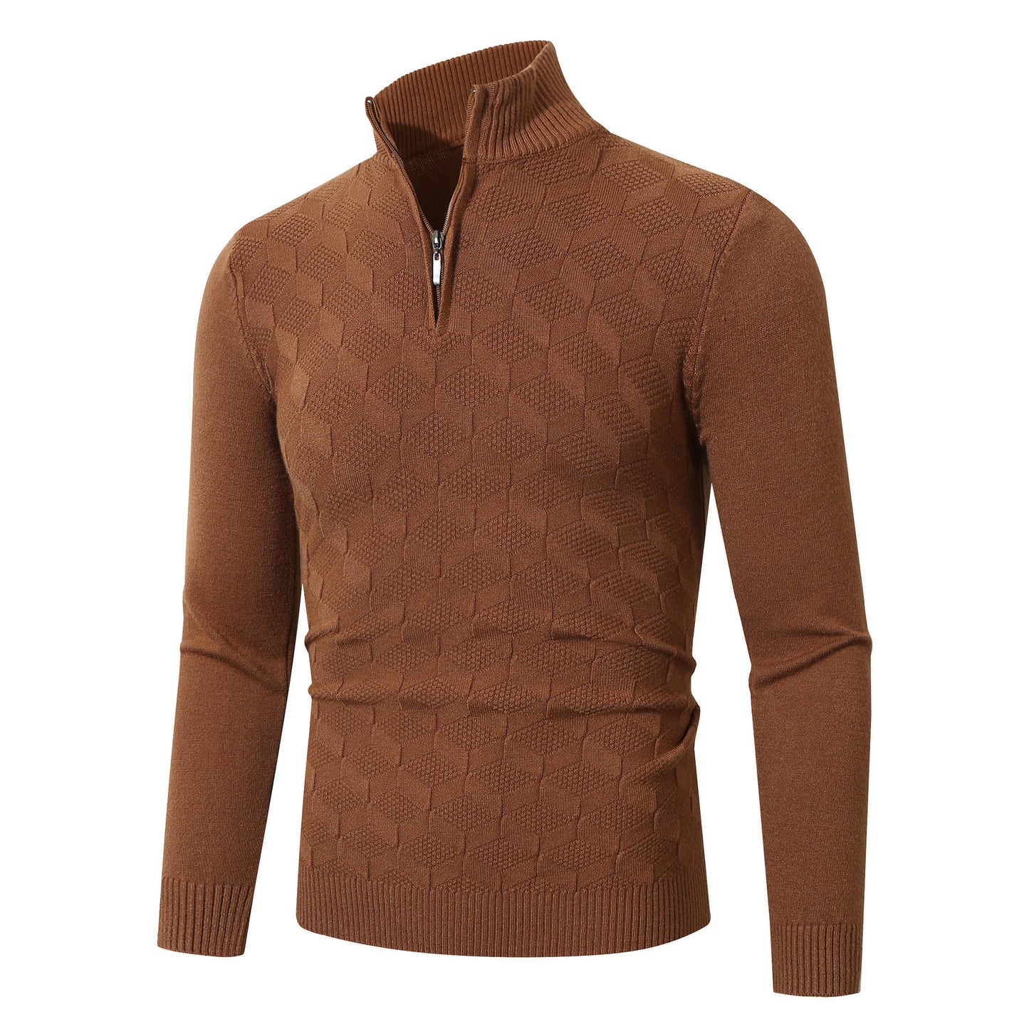 Herren lässiger Strickpullover mit halbem Reißverschluss und strukturiertem Muster Krohn-e