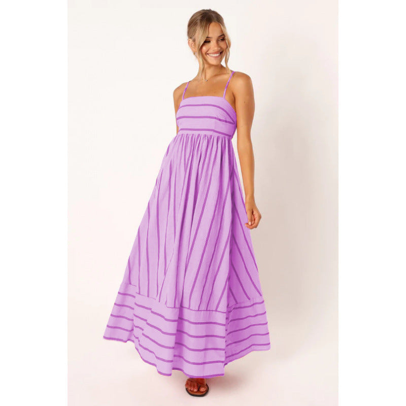 Damen Maxikleid mit feinen Streifen und elastischem Taillenbund Krohn-e