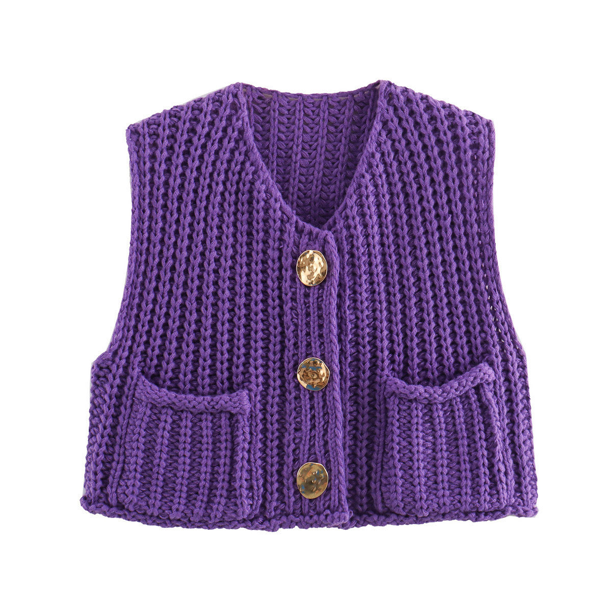 Damen modische Strickweste mit Knopfdetails und aufgesetzten Taschen Krohn-e