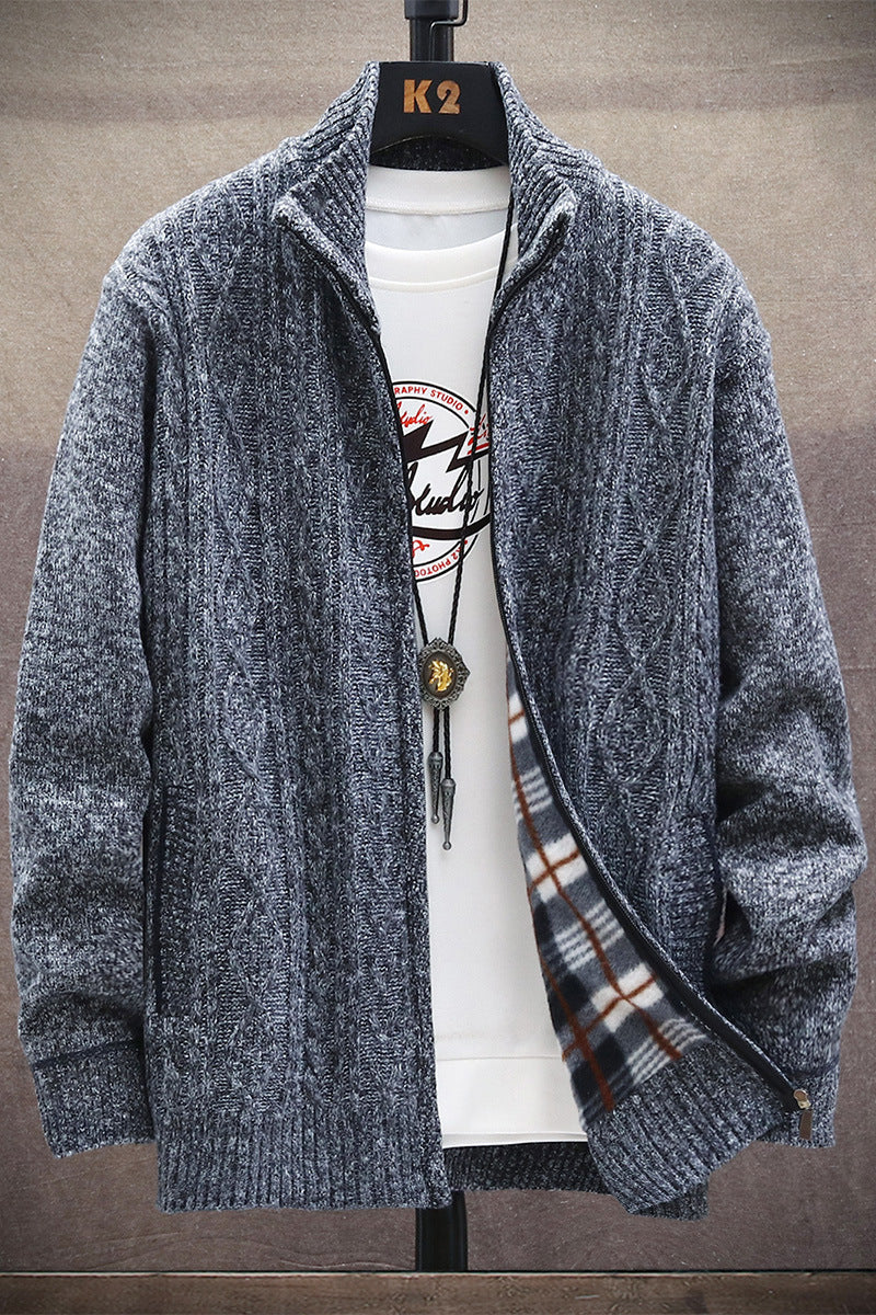 Herren Strickjacke mit Kunstlederdetails und hohem Kragen Krohn-e