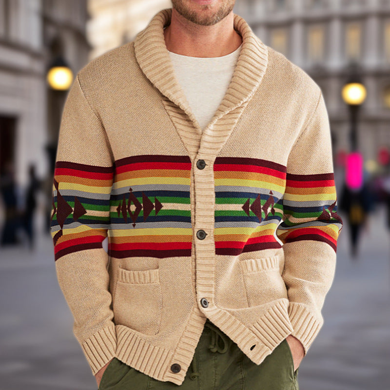 Herren Strickcardigan mit farbenfrohem Muster und lässigem Schnitt Krohn-e