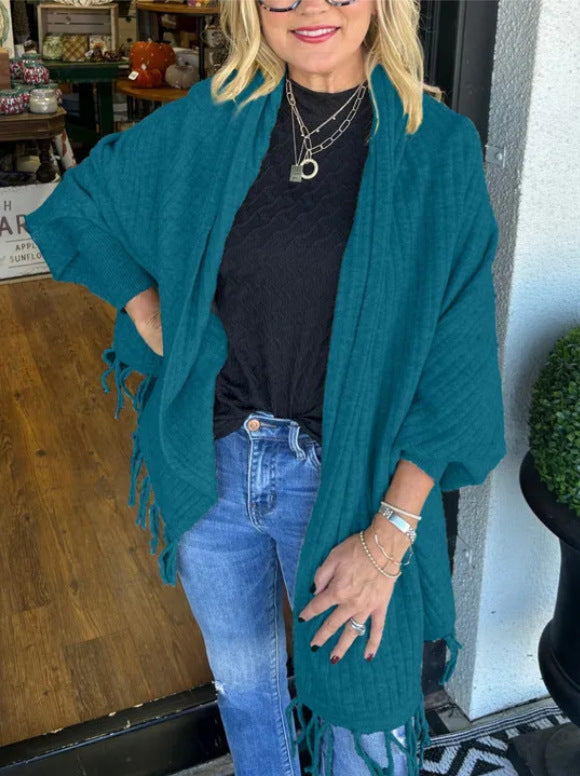 Damen vielseitiger Poncho mit Fransen Krohn-e