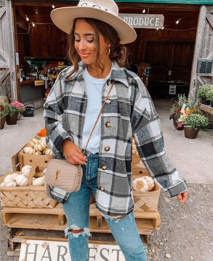 Damen lässige karierte Flanelljacke mit Knopfdetails Krohn-e