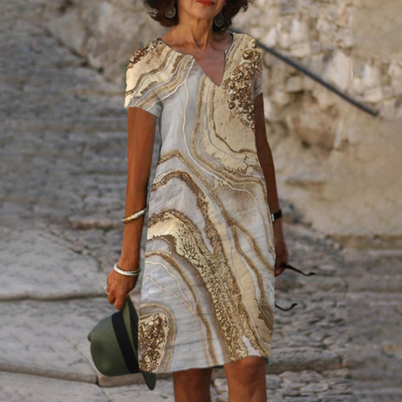 Fudus: Elegantes V-Ausschnitt Kurzarm Kleid