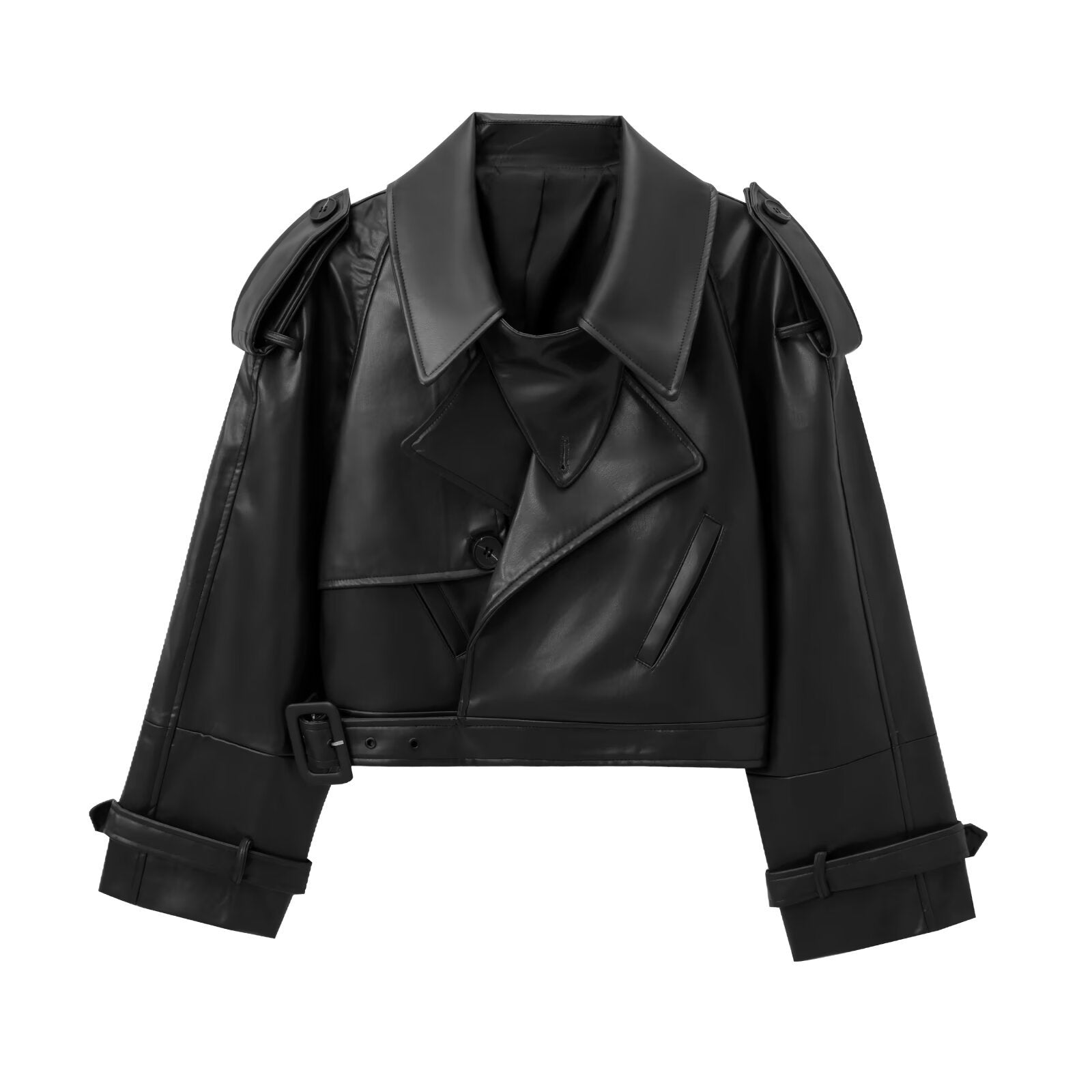 Damen Modische Kunstlederjacke mit tailliertem Schnitt und oversized Kragen Krohn-e