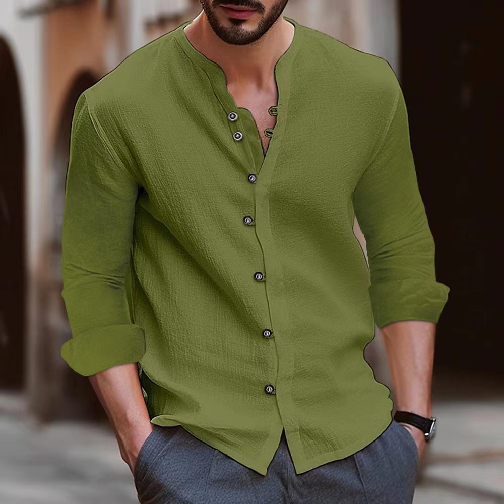 Herren Langarm-Henley-Hemd aus leichtem Baumwollgewebe mit modischem Knopfdetail Krohn-e