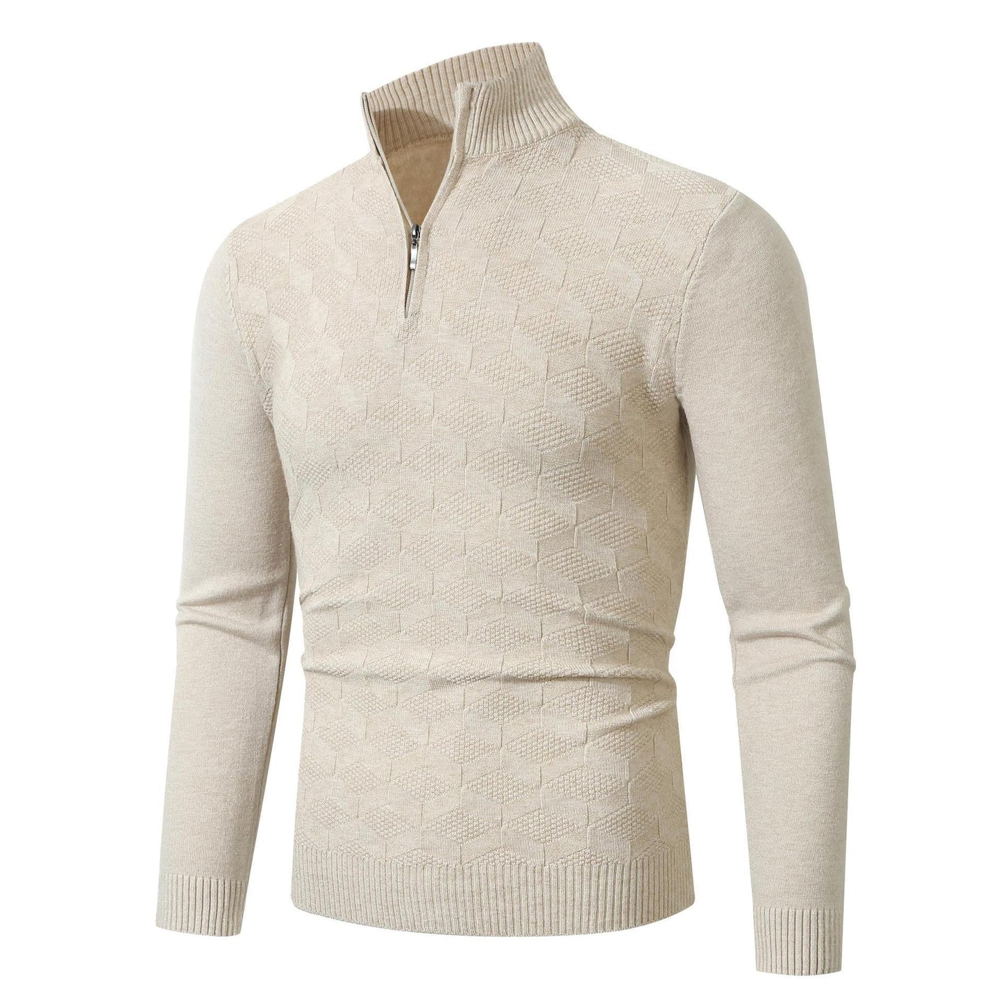Herren lässiger Strickpullover mit halbem Reißverschluss und strukturiertem Muster Krohn-e