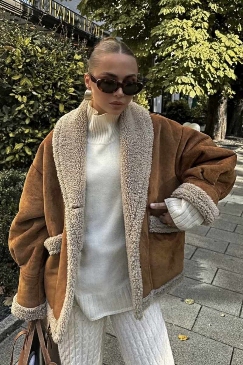 Krohn-e | Weiche Teddyjacke Lammfell-elemente Modern und Bequem