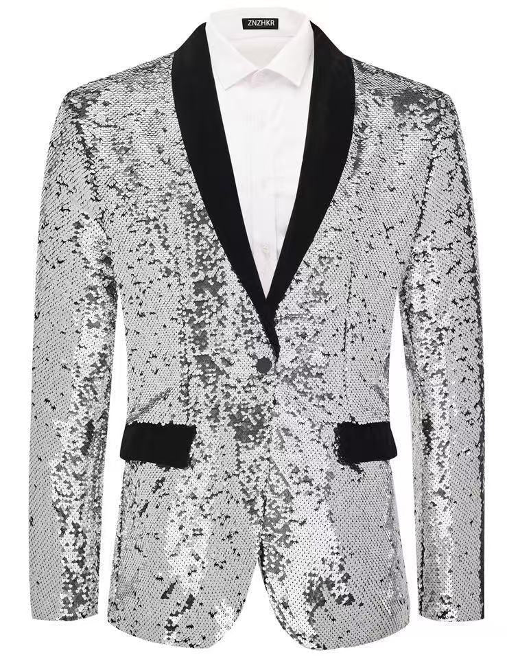 Herren Smokingblazer mit glänzenden Pailletten und eleganter Satinkragen Krohn-e