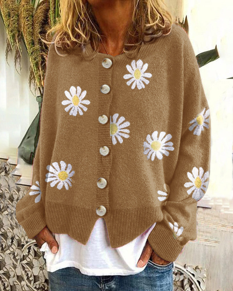 Damen Farbiger Baumwollpullover mit Blumenmuster Krohn-e