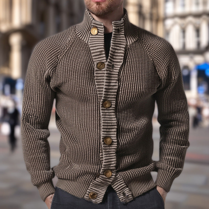 Herren Strickjacke mit modernem Waffelmuster und komfortablem Stehkragen Krohn-e