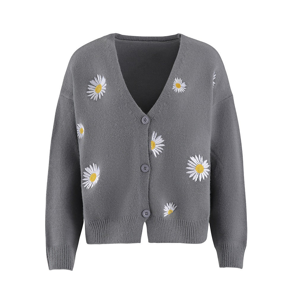 Damen Strickjacke mit Blumenstickerei und V-Ausschnitt Krohn-e