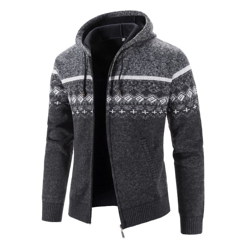 Herren Melierte Strickjacke mit Kapuze und Norweger-Muster Krohn-e