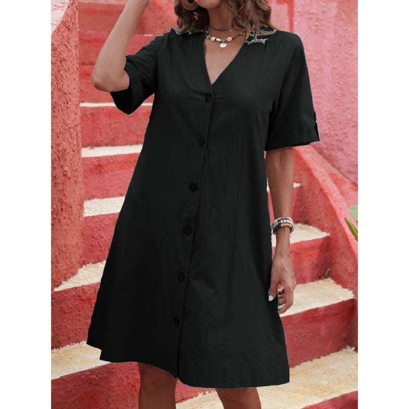 Lockeres V-Ausschnitt A-Linien Kleid von Fudus