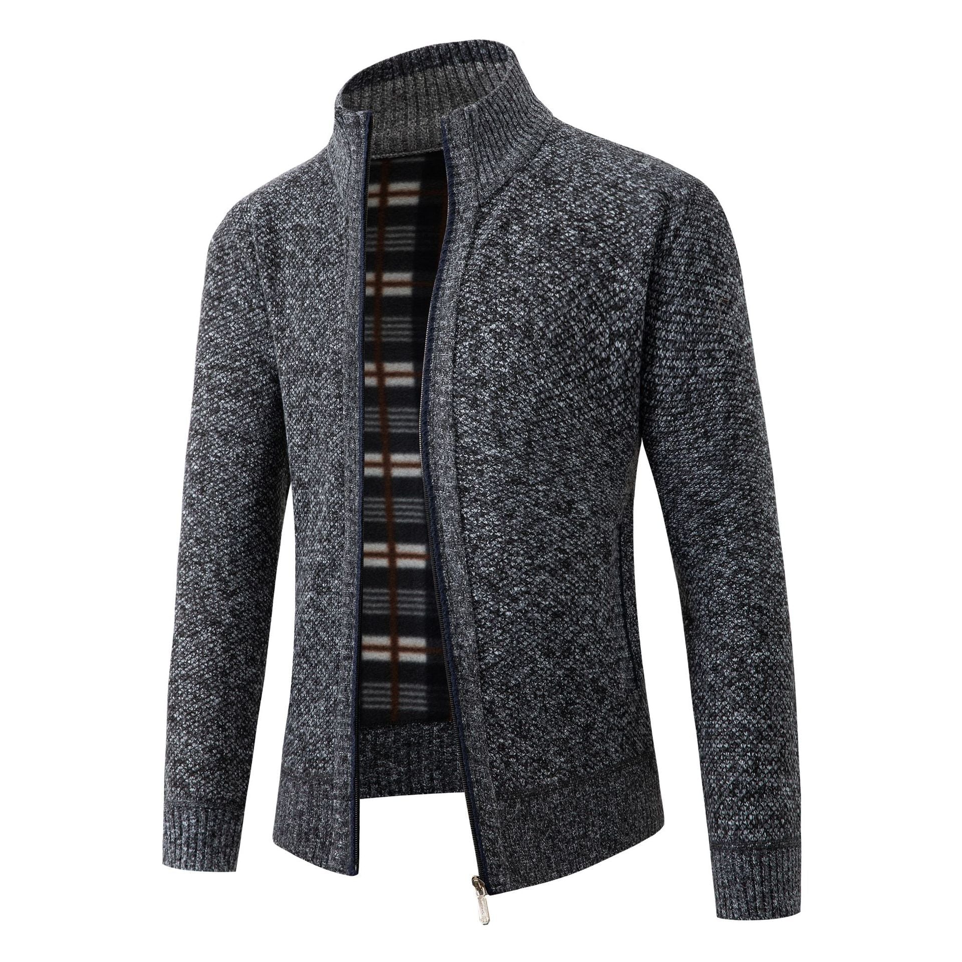 Herren Strickjacke mit modernem Stehkragen und klassischem Innenfutter Krohn-e