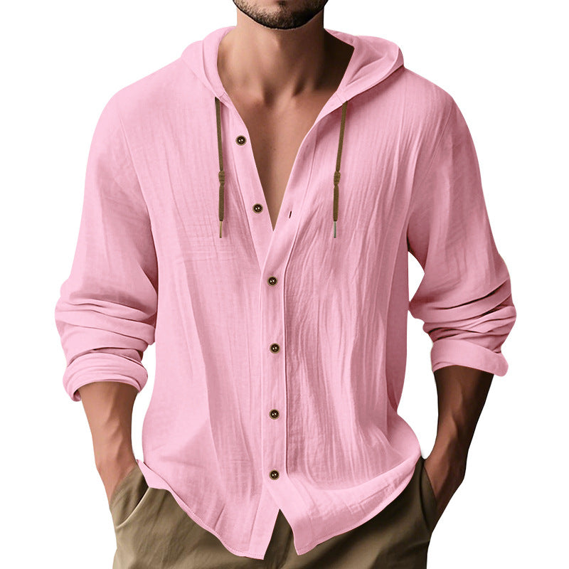 Herren lässiges Kapuzenshirt aus atmungsaktiver Baumwolle mit Knopfleiste und verstellbarem Kordelzug Krohn-e