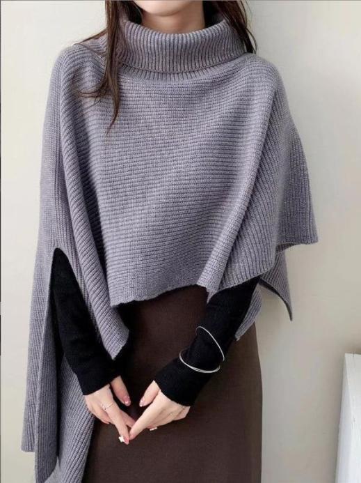 Damen Strickponcho mit hohem Kragen und asymmetrischem Schnitt Krohn-e