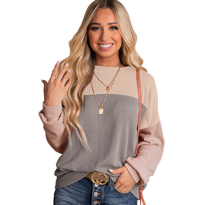 Damen lässiger Pullover mit Rippstruktur und Farbblöcken Krohn-e