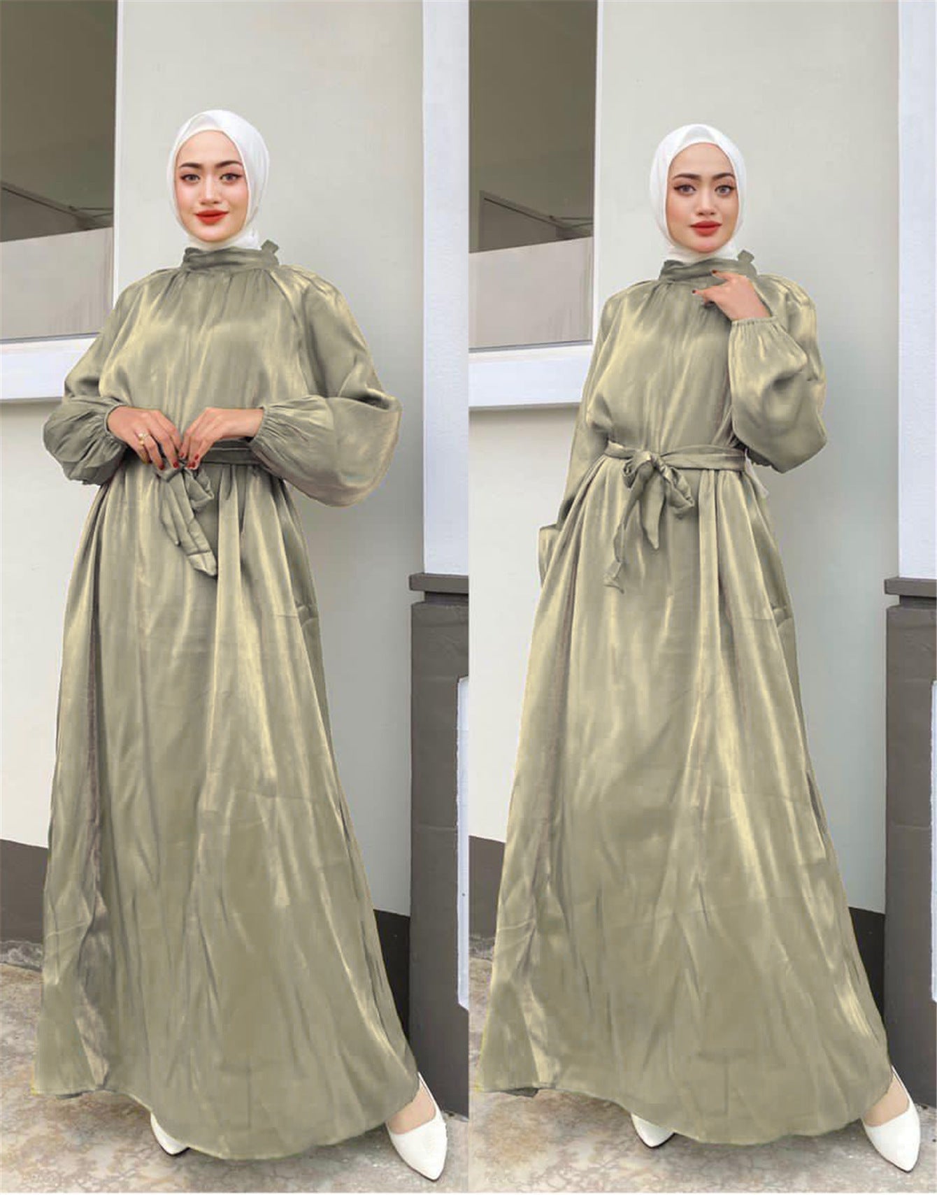 Damen Elegantes Langarmkleid mit Taillengürtel Krohn-e