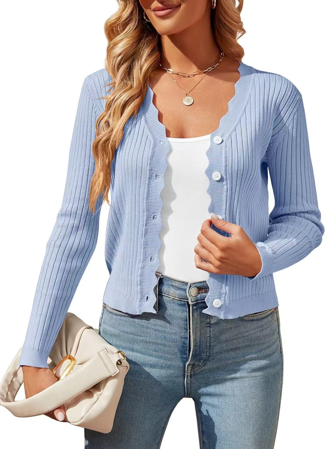 Damen elegante Strickjacke mit Wellenkante Krohn-e