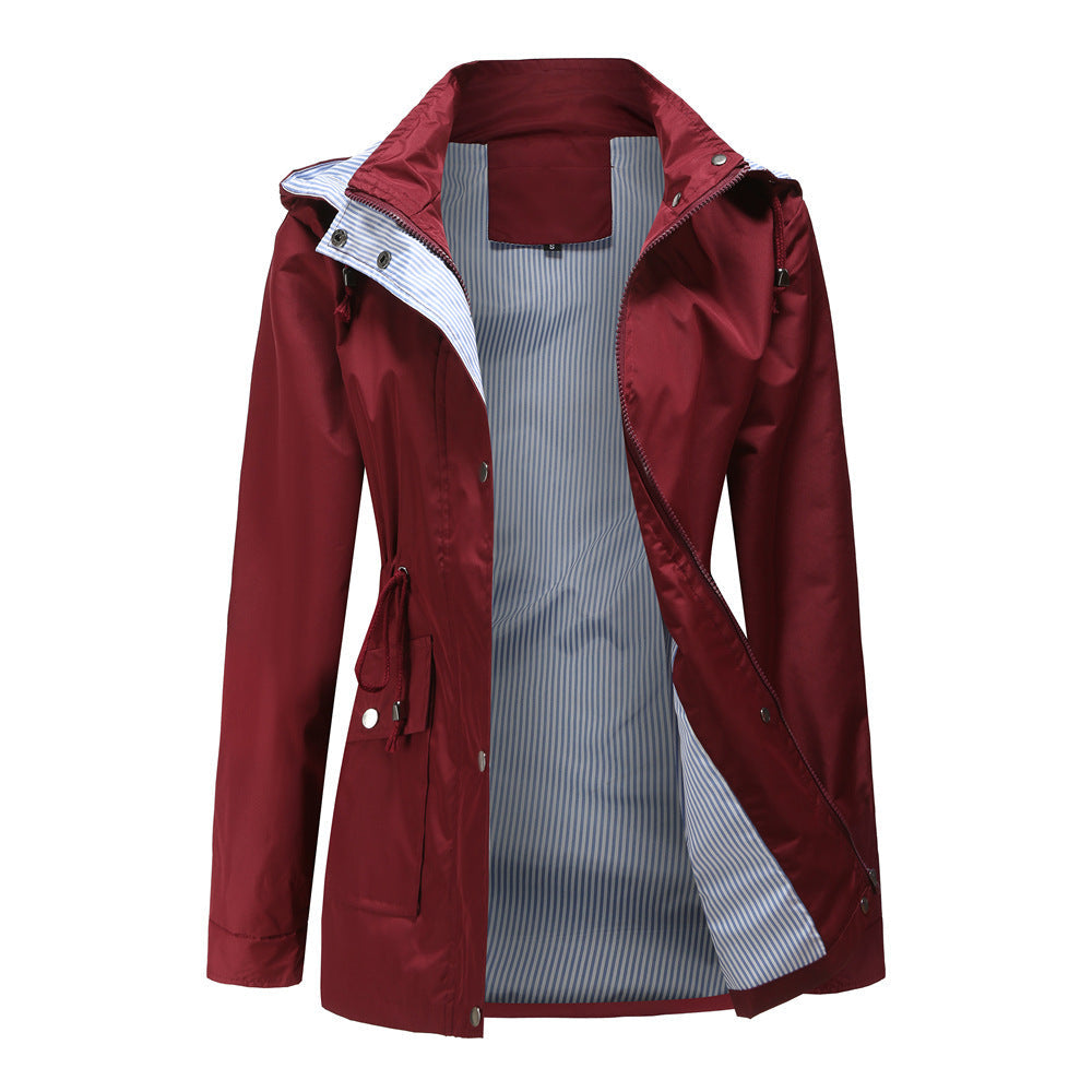 Damen Wetterfeste Regenjacke mit verstellbarem Kapuzenkragen und Taillenzug Krohn-e