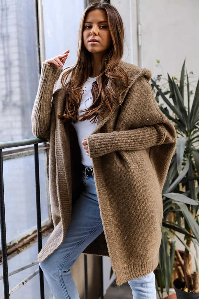 Damen Kuschelige Strickjacke mit Kapuze Krohn-e