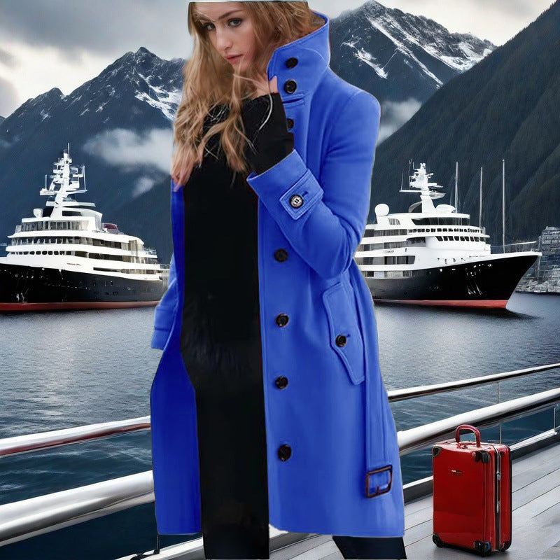 Damen eleganter Trenchcoat mit hohem Kragen und doppelter Knopfleiste Krohn-e