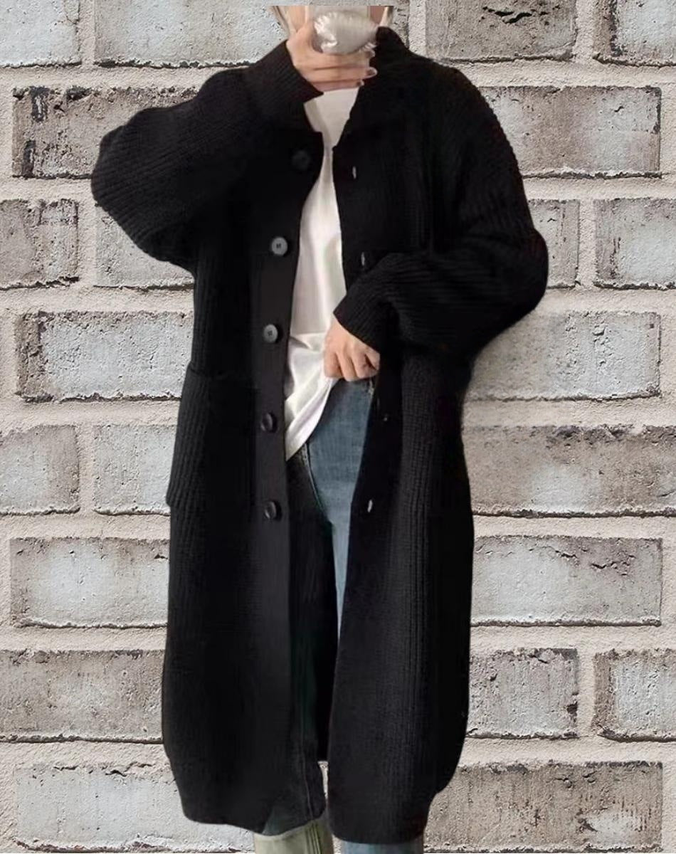 Damen Länger geschnittener Strickcardigan mit Knopfverschluss und aufgesetzten Taschen Krohn-e