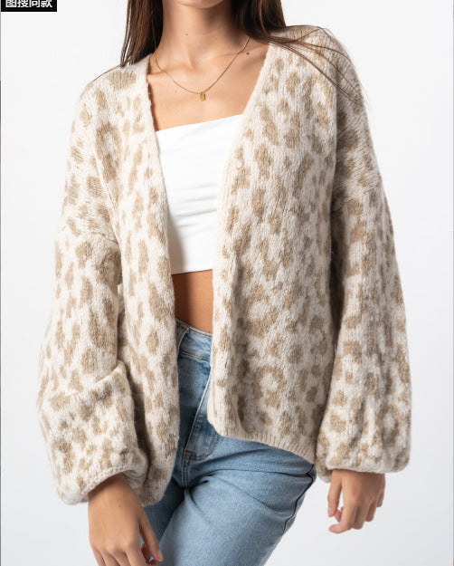 Damen lässige Strickjacke im Leopardenmuster Krohn-e