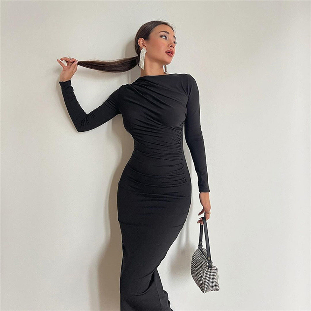 Damen Elegantes Wickelkleid mit langen Ärmeln und figurbetonendem Schnitt Krohn-e