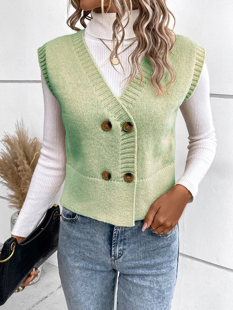 Damen Strickweste mit doppelter Knopfleiste und stylischem V-Ausschnitt Krohn-e