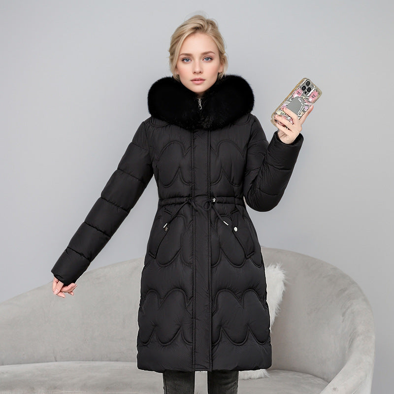 Damen modischer Puffer-Mantel mit abnehmbarem Kunstfellkragen und taillierbarem Gummizug Krohn-e