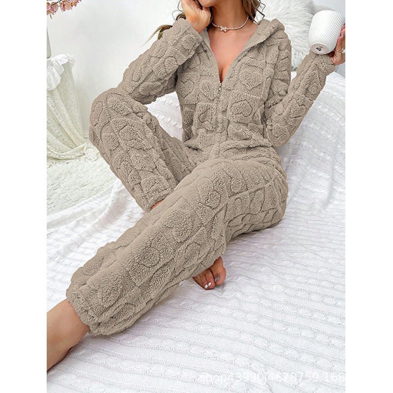 Damen Gemütlicher Fleece-Overall mit Kapuze Krohn-e