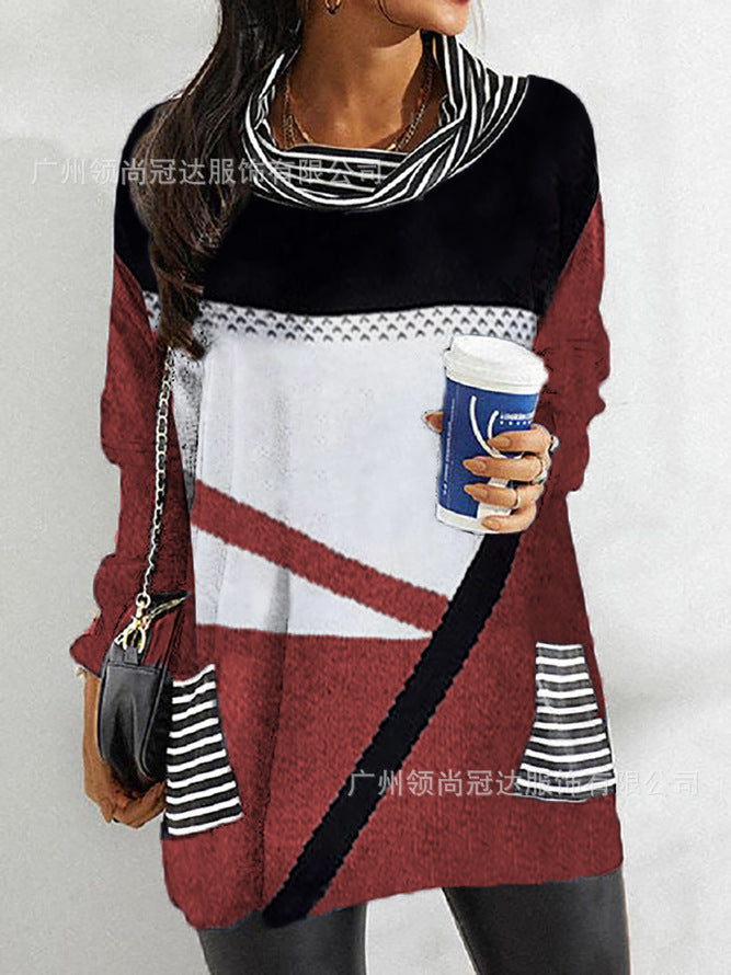 Fudus Langarmhemd mit Pile-Kragen, stilvollem Druck und Taschen