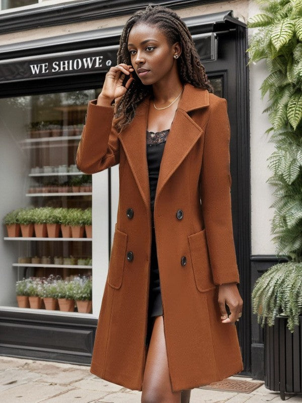 Damen eleganter Wollmantel mit doppelter Knopfreihe und praktischen Taschen Krohn-e