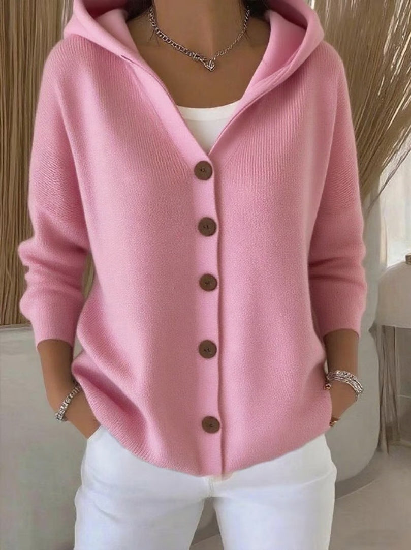 Damen Kapuzenstrickjacke mit praktischen Knopfdetails und lässigem Schnitt Krohn-e