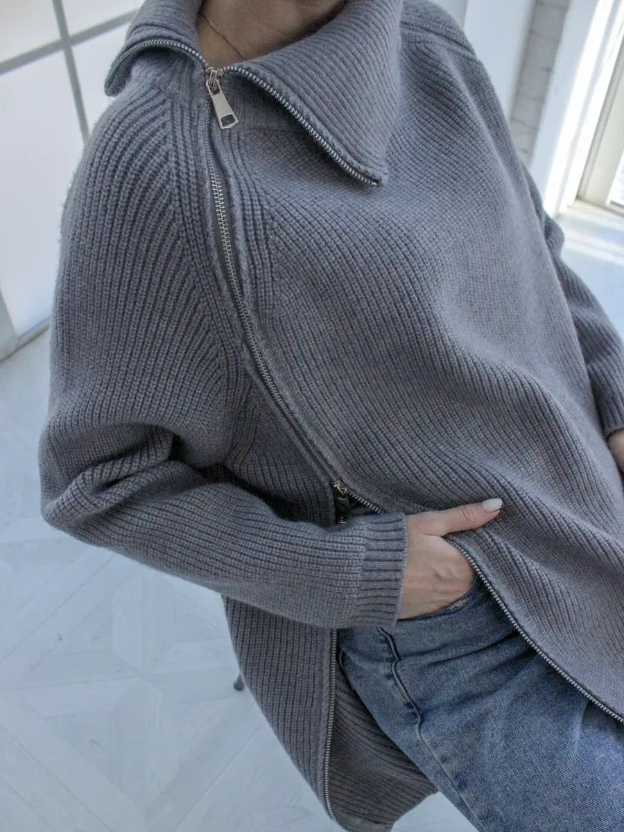 Krohn-e | Wärmer Bequemer Damenpullover mit Reißverschluss