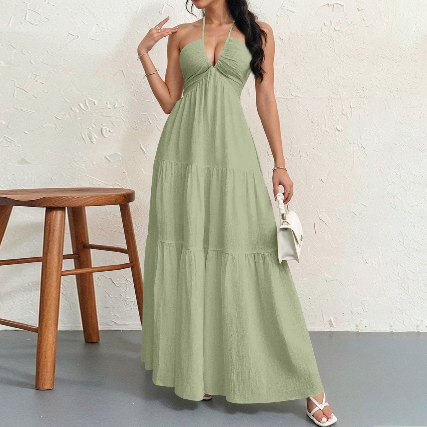 Damen Maxikleid mit fließendem Schnitt und tiefem Ausschnitt Krohn-e