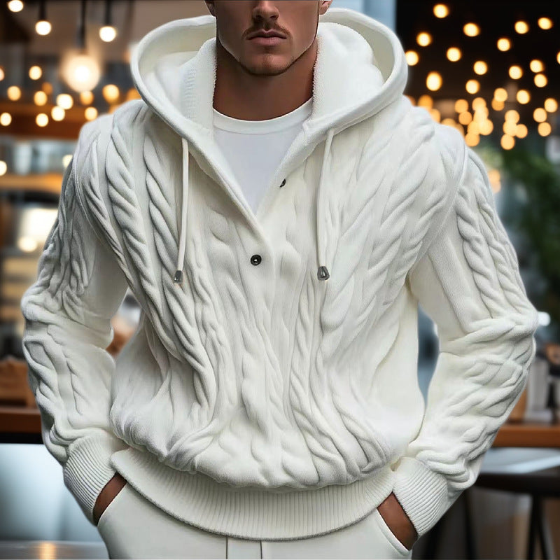 Herren Strickpullover mit Kapuze und strukturiertem Zopfmuster Krohn-e