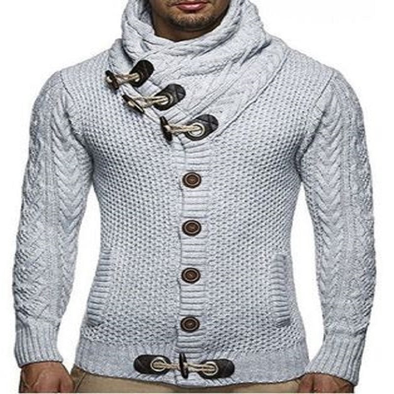 Herren Grobstrickpullover mit Schalkragen und Knopfdetail Krohn-e