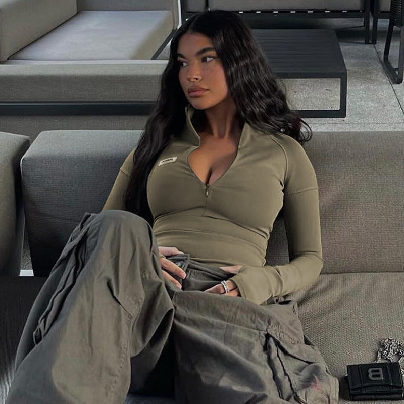 Damen Sportliches Langarm-Top mit Stehkragen und Zipper Krohn-e