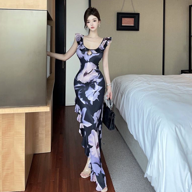 Fudus Spitzenkleid mit Schlitz und Trägern