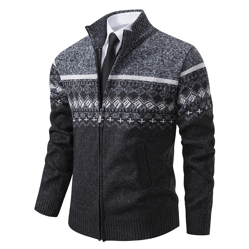 Herren Strickjacke mit Stehkragen und Norweger-Muster Krohn-e
