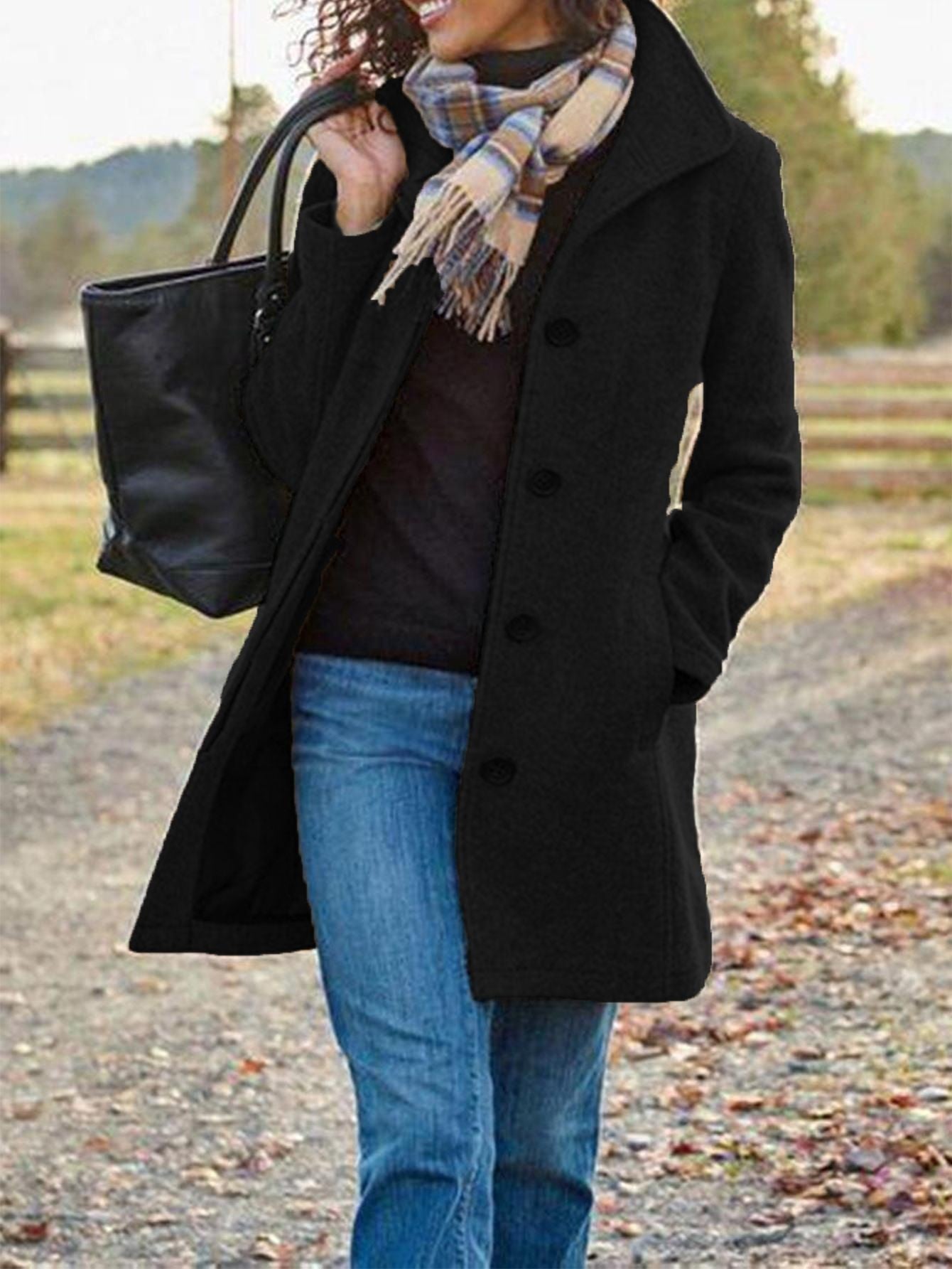 Damen Elegante Wollmantel mit modernen Knopfdetails Krohn-e